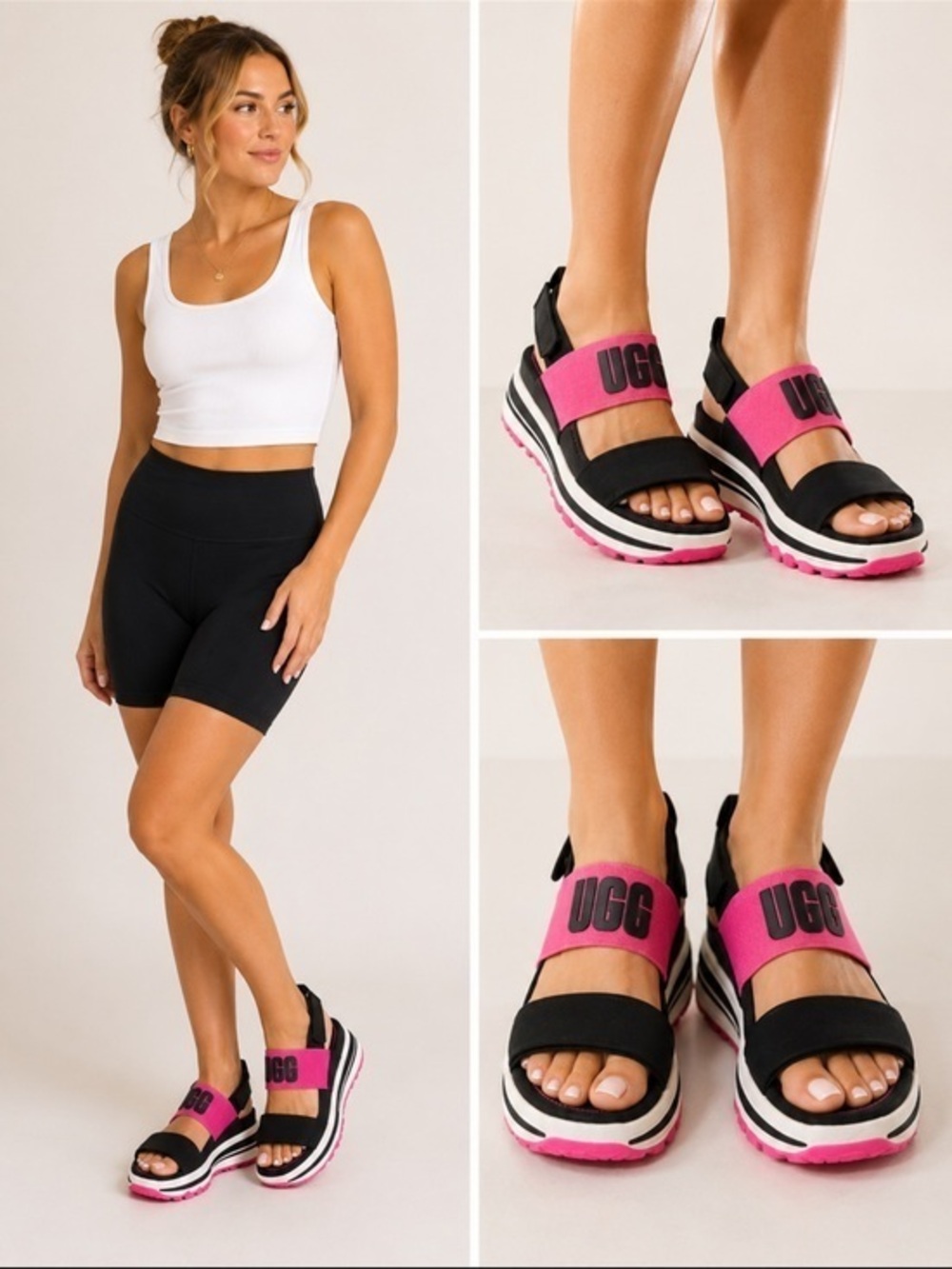 UGG Black & Pink Sport Yeah Logo Platform Sandals Women’s US 9 EU 40